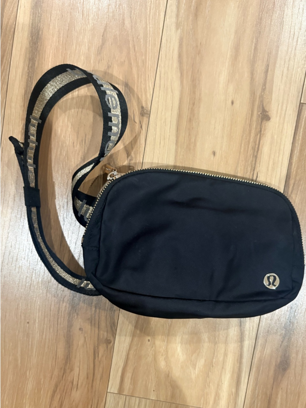 lululemon athletica Black Belt Bag with Gold Hardware